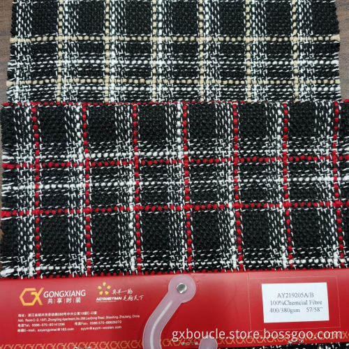 Boucle fashion tartan design black ground fabric